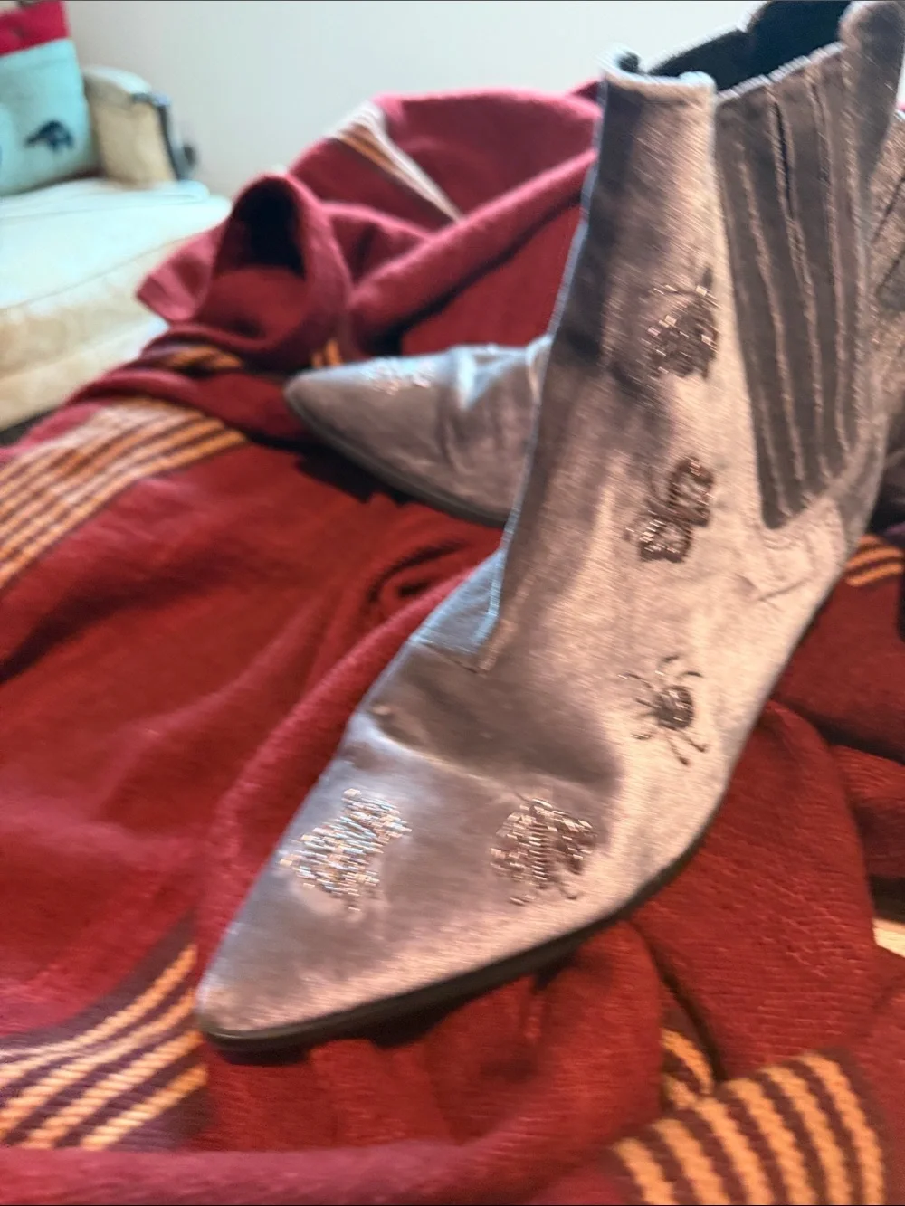 Topshop Silver Velvet Pointed-Toe Ankle Boots